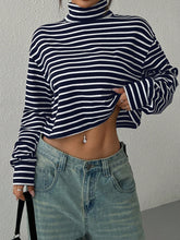 Striped Turtleneck Long Sleeve T-Shirt OutfitFlow